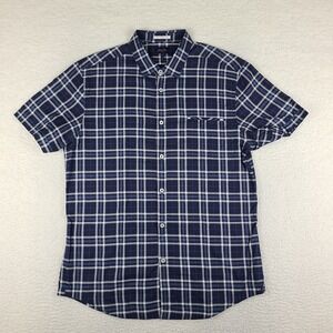 Goodman Shirt Mens Large Blue Plaid‎ Casual Cotton Button Up
